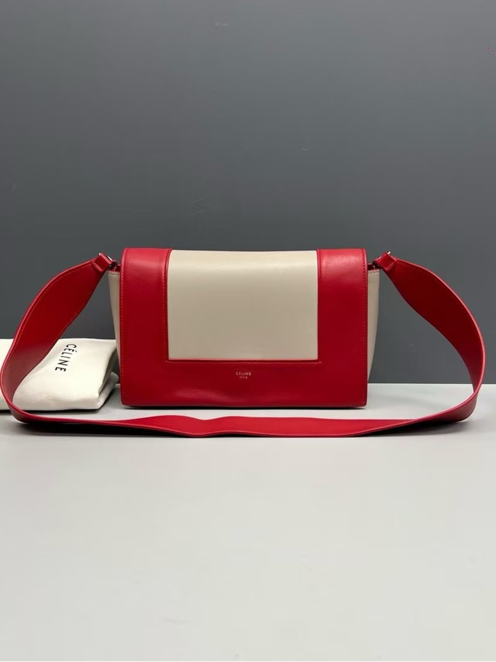 Celine Red and Cream Two-Tone Shoulder Bag